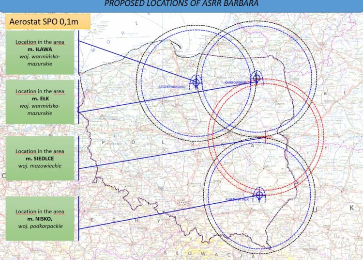 Mapa potencjalnej lokalizacji Aerostatów w Polsce fot. DOD