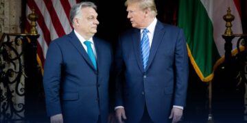 Premier Węgier Viktor Orbán (z lewej) i Donald Trump (z prawej) podczas spotkania 8 marca 2024 roku, aut. @PM_ViktorOrban z platformy X.