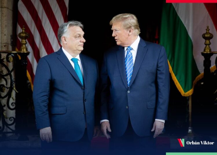 Premier Węgier Viktor Orbán (z lewej) i Donald Trump (z prawej) podczas spotkania 8 marca 2024 roku, aut. @PM_ViktorOrban z platformy X.