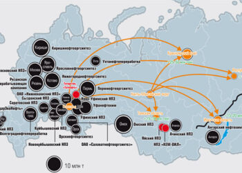 Mapa Rafinerii w Rosji fot. Expert.ru